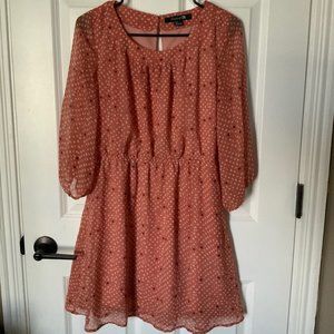 Forever 21 Long-Sleeved Pink Polka Dot Dress, Size Small